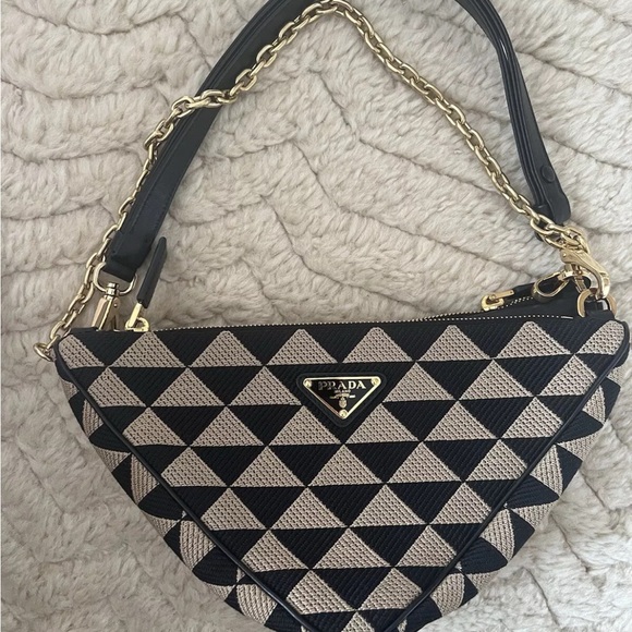 Prada Double Symbole Triangle Bag Leather And Jacquard - Picture 2 of 9